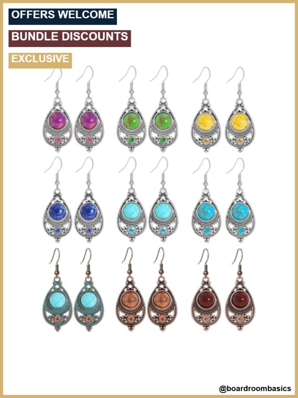 Boho Teardrop Dangle Earrings Set Handmade Wire Wrapped Metal Statement Jewelry